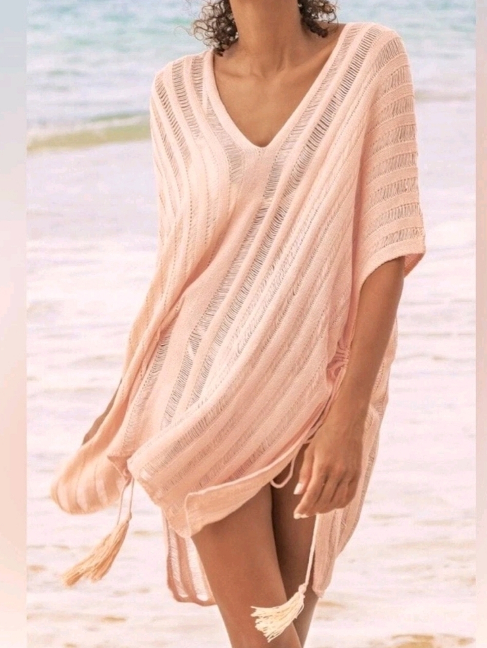 Cupshe Crochet Tassels Cover Up V-Neck Side-tie Women's Summer Beach Dress